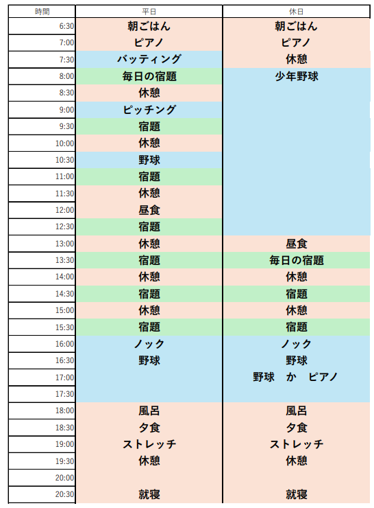 長期休みの予定