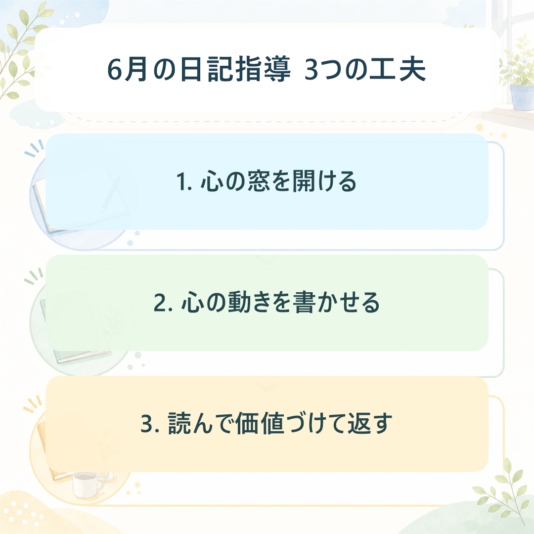 6月の日記指導3つの工夫のまとめ図
