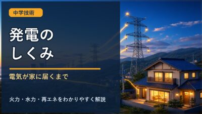 中学技術2年【発電のしくみ】火力・水力・再エネと電気が家に届くまでをわかりやすく解説