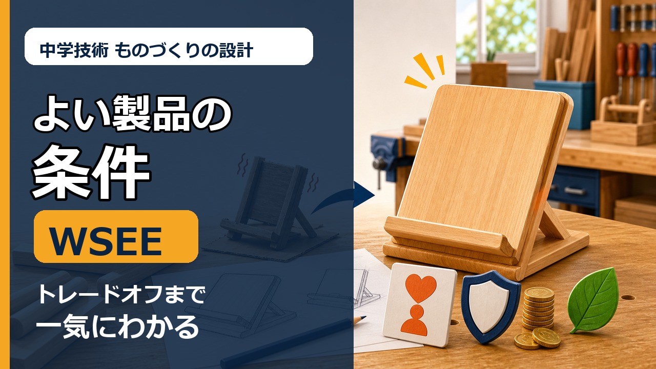 中学技術1年【ものづくりの設計】「よい製品」の条件WSEEとトレードオフをわかりやすく解説