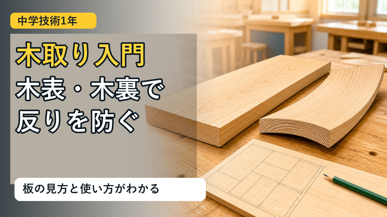 中学技術1年【木取り入門】木表・木裏の見分け方と反らない板の使い方をわかりやすく解説