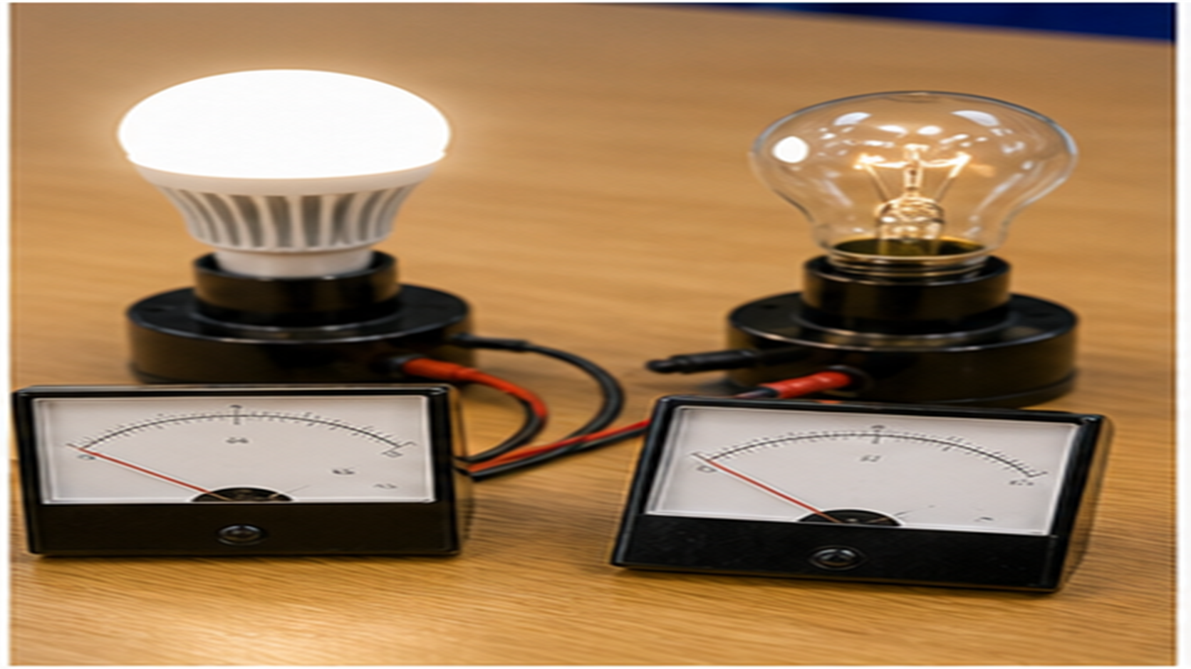 白熱電球とLEDの消費電力を比べる場面