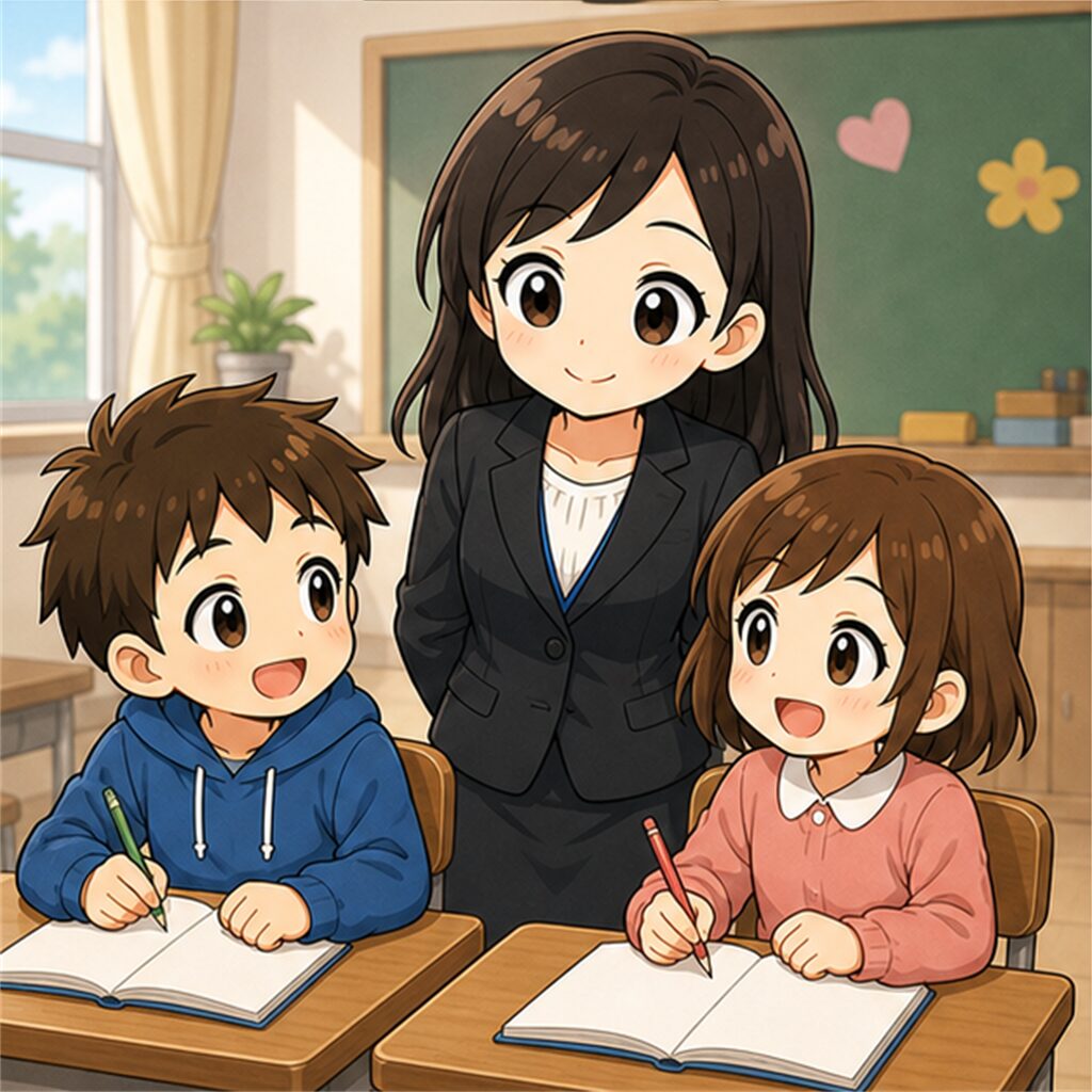 先生が子どもたちに理由を添えて語りかける場面