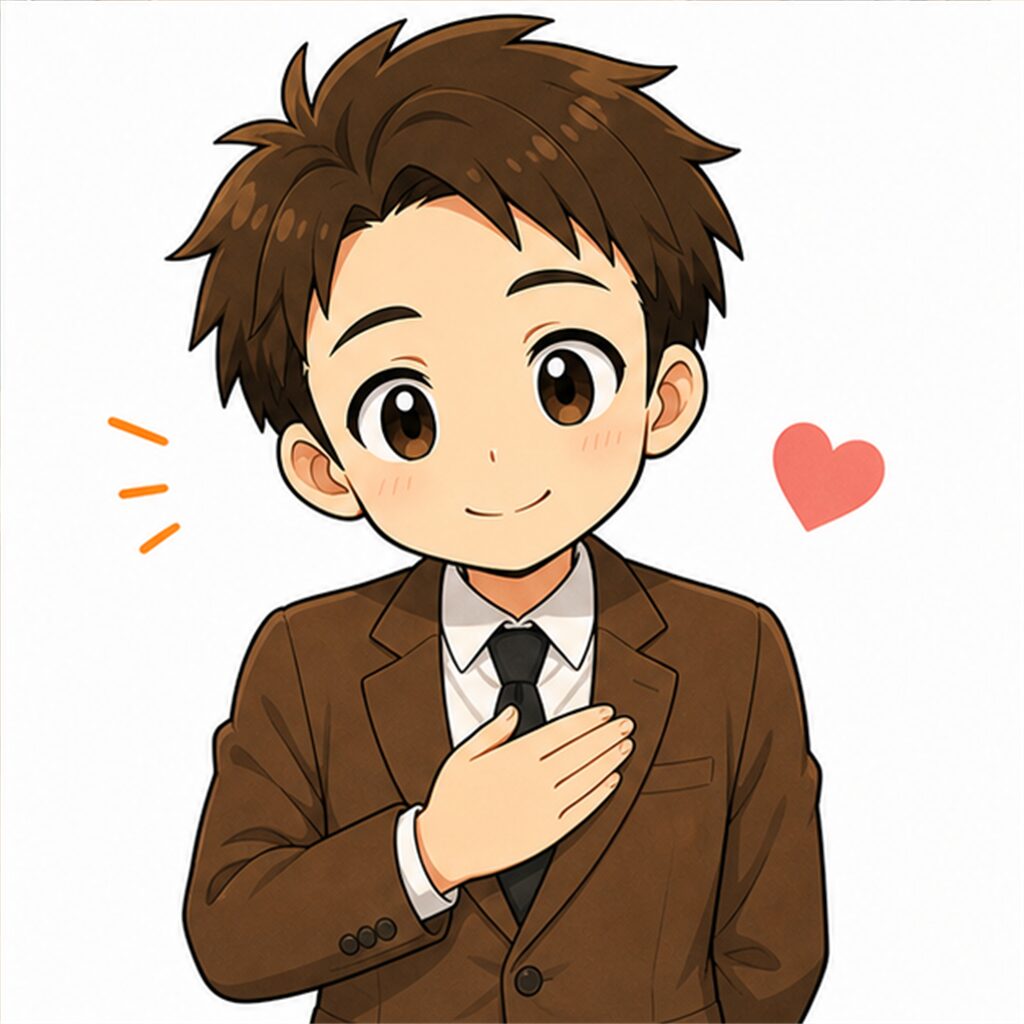 胸に手をあて、頑張った自分を認める先生