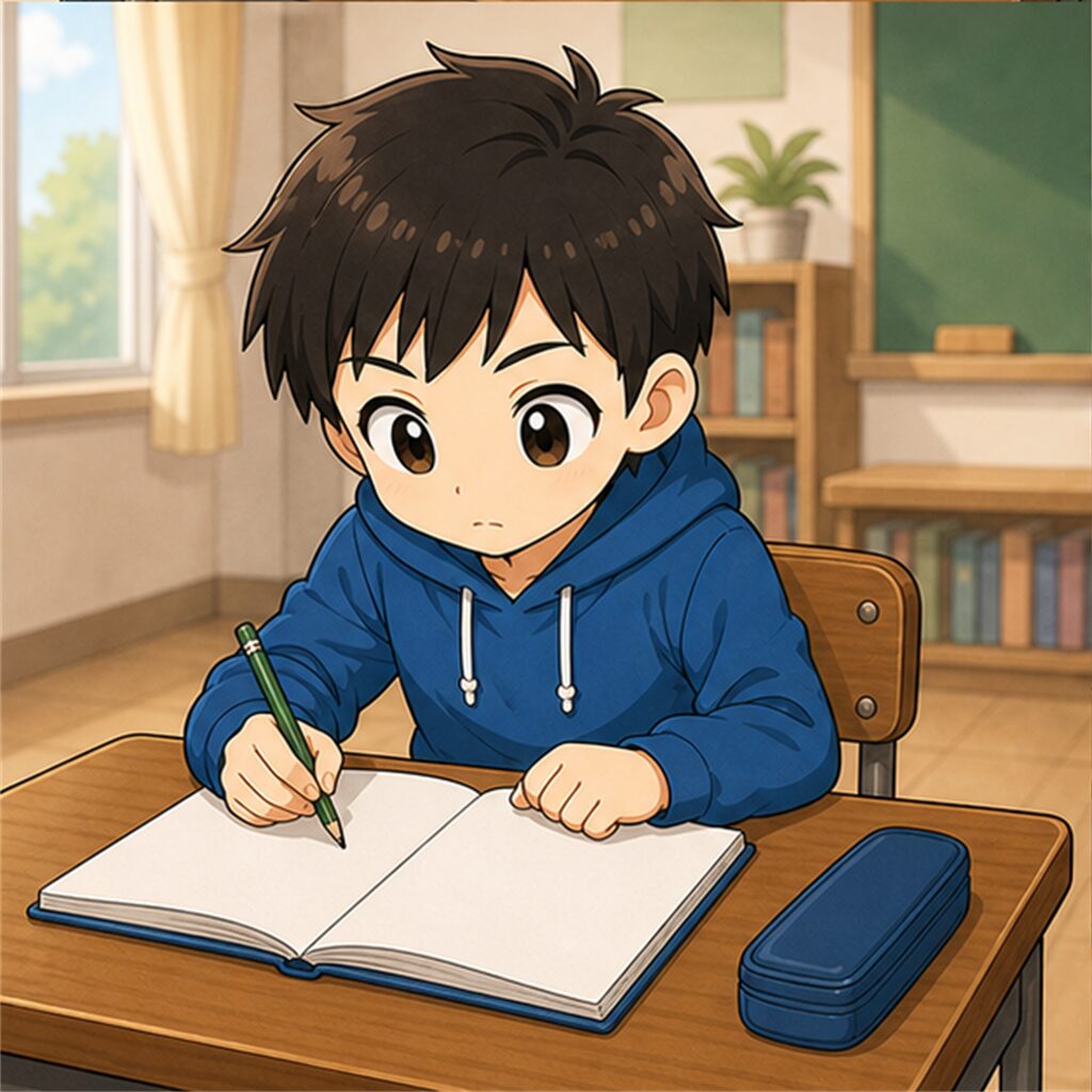 生徒が体験の気づきをノートに書きとめている場面