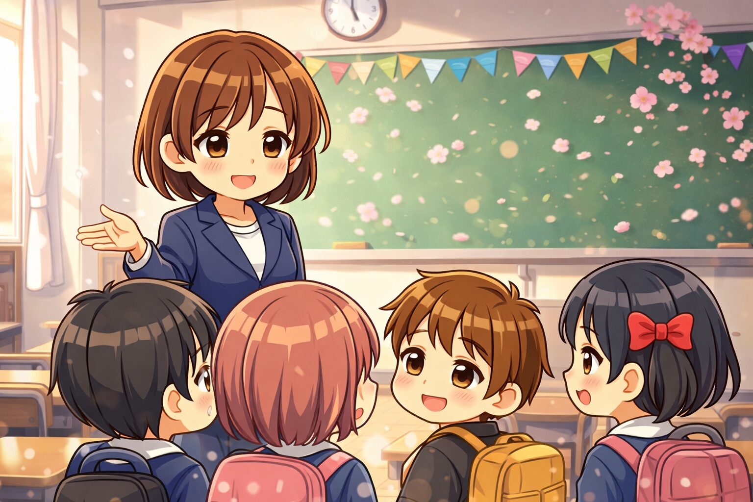 登校してきた子どもたちを笑顔で迎える先生