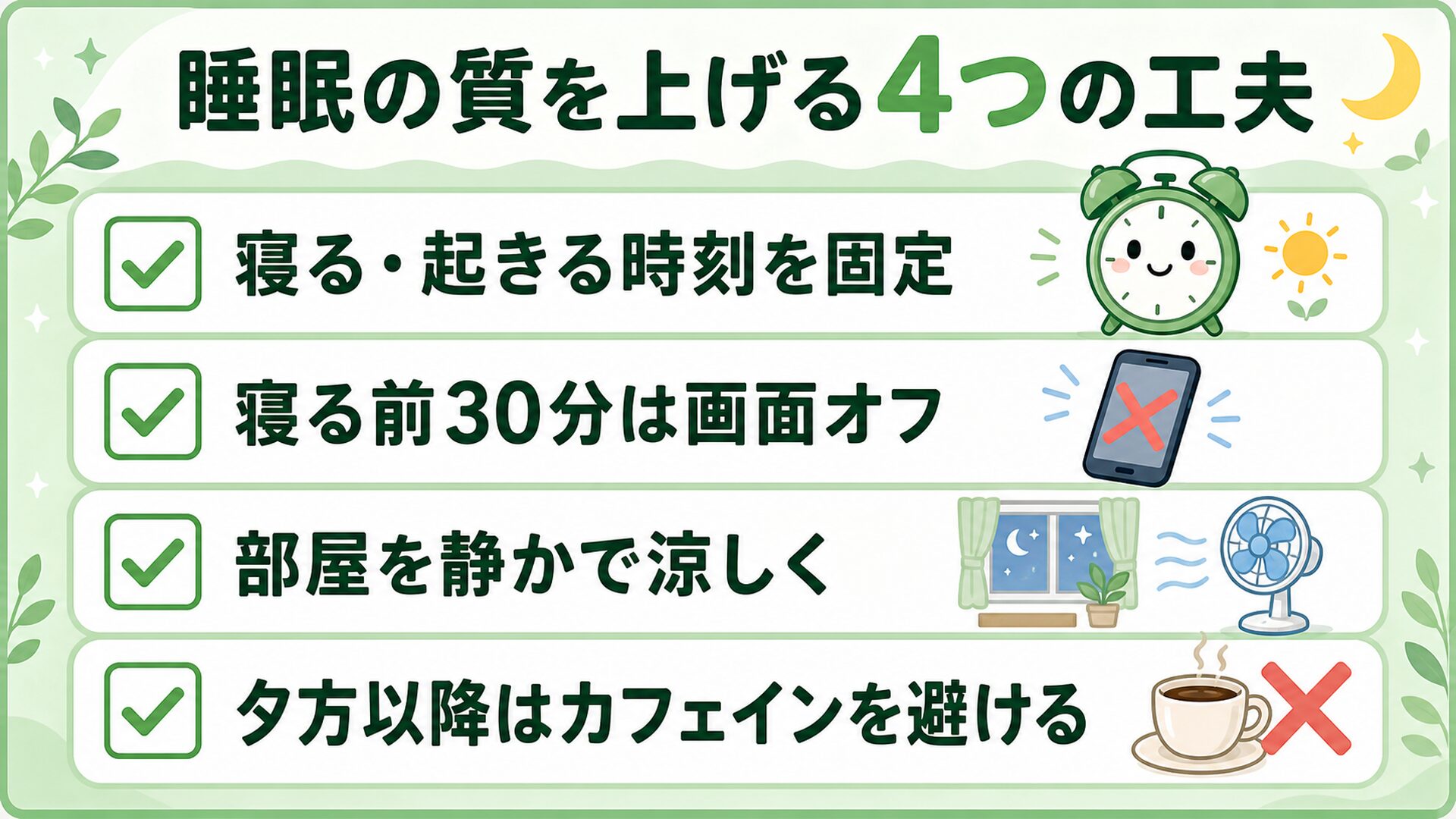 睡眠の質を上げる4つの工夫