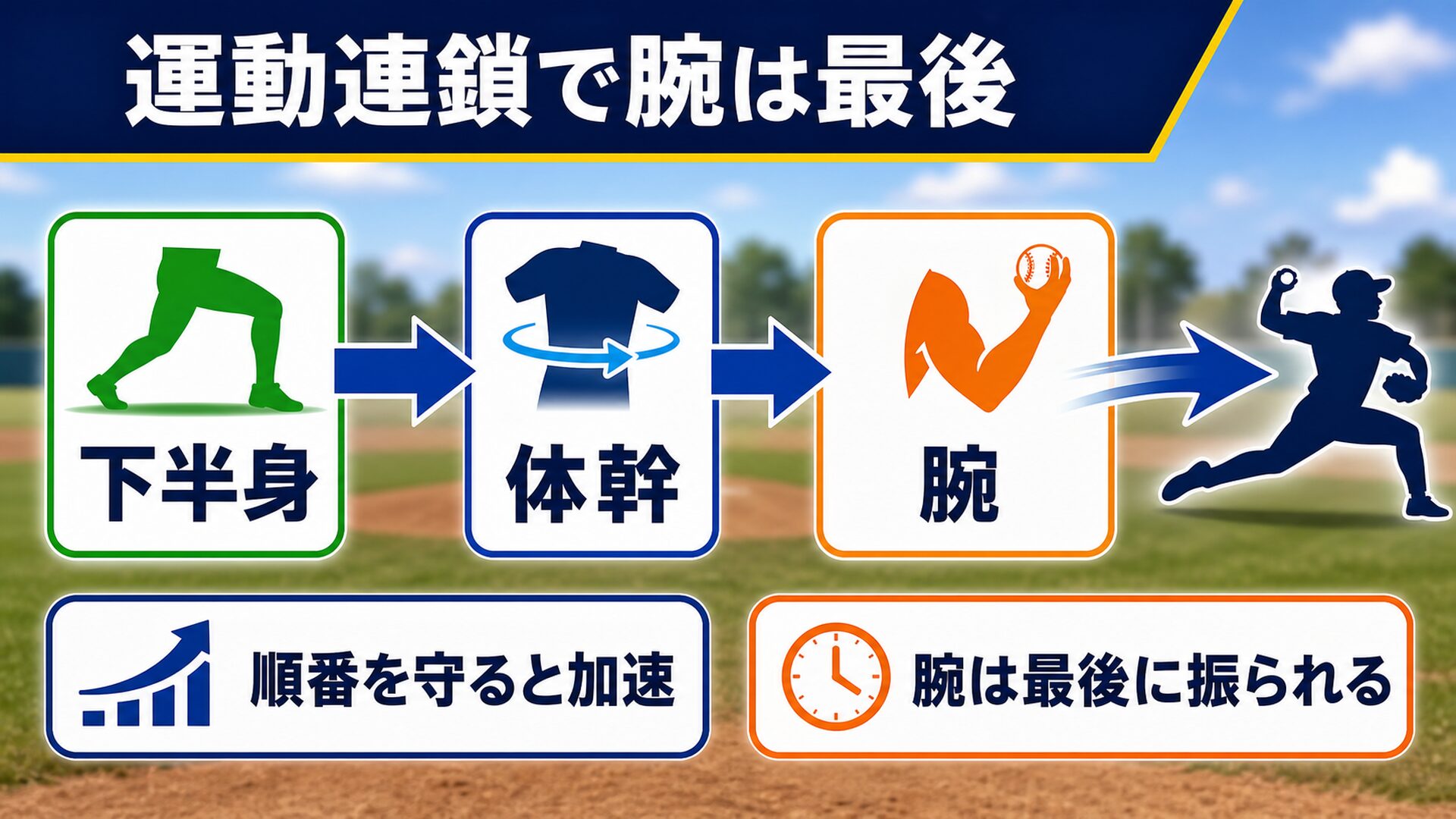 運動連鎖 下半身から体幹そして腕へ