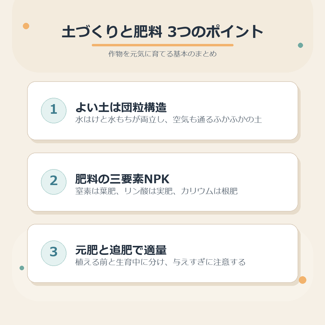土づくりと肥料の3つのポイントのまとめ図