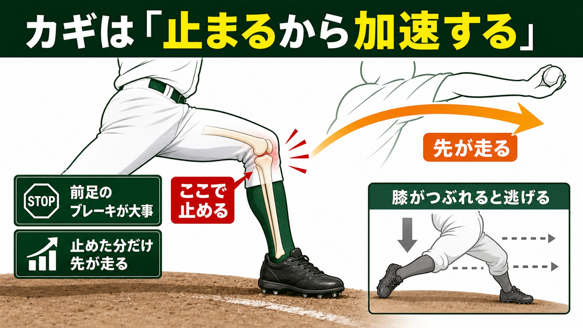 前足のブレーキが腕を加速させることを示す図解