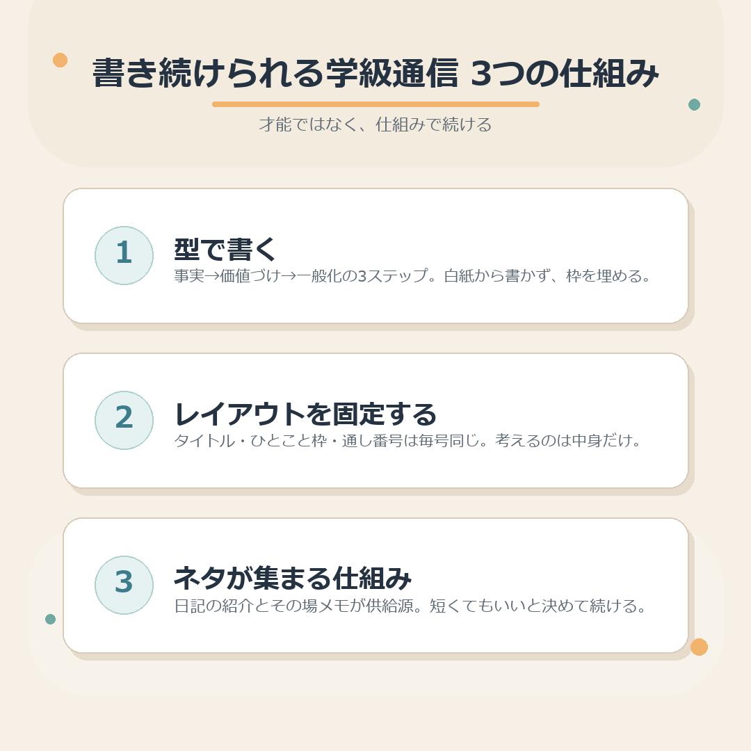 学級通信を書き続ける3つの仕組みのまとめ