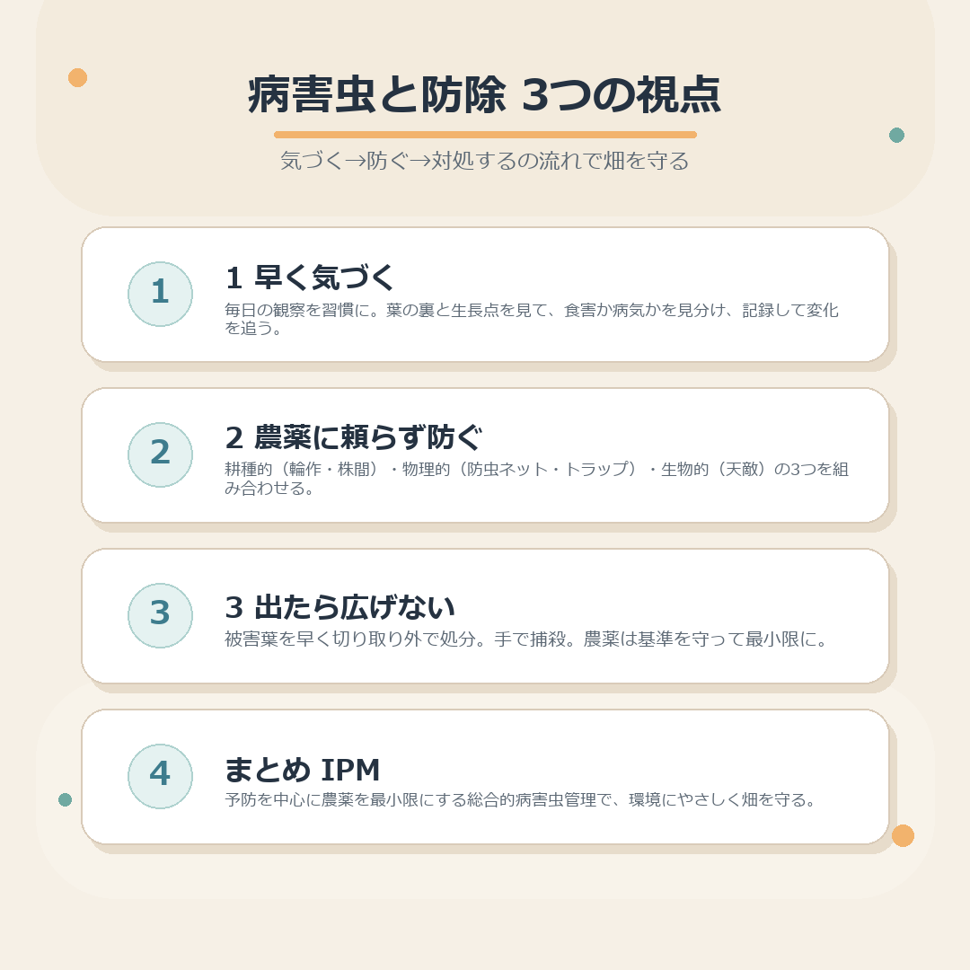 病害虫と防除の3つの視点をまとめた図