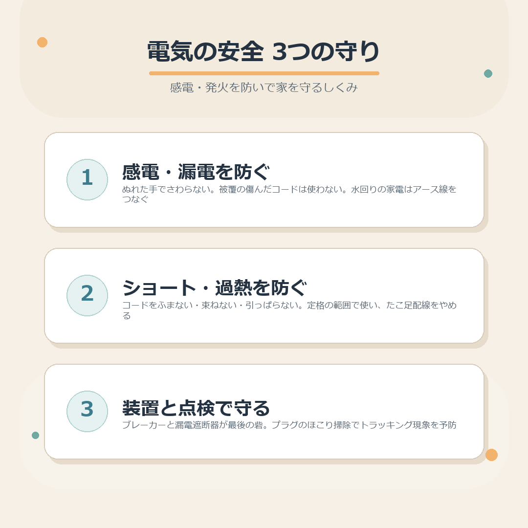 電気の安全3つの守りのまとめ図