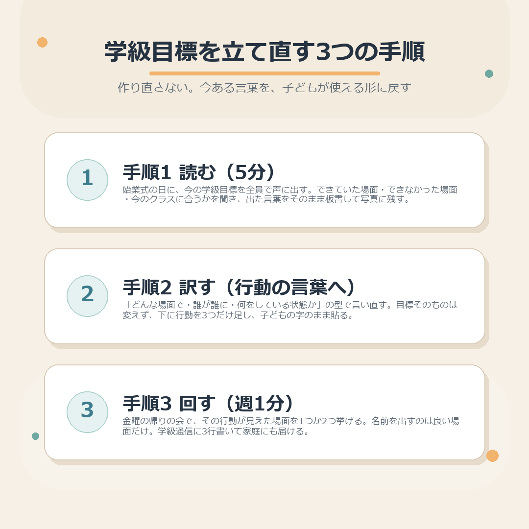 学級目標を立て直す3つの手順のまとめ
