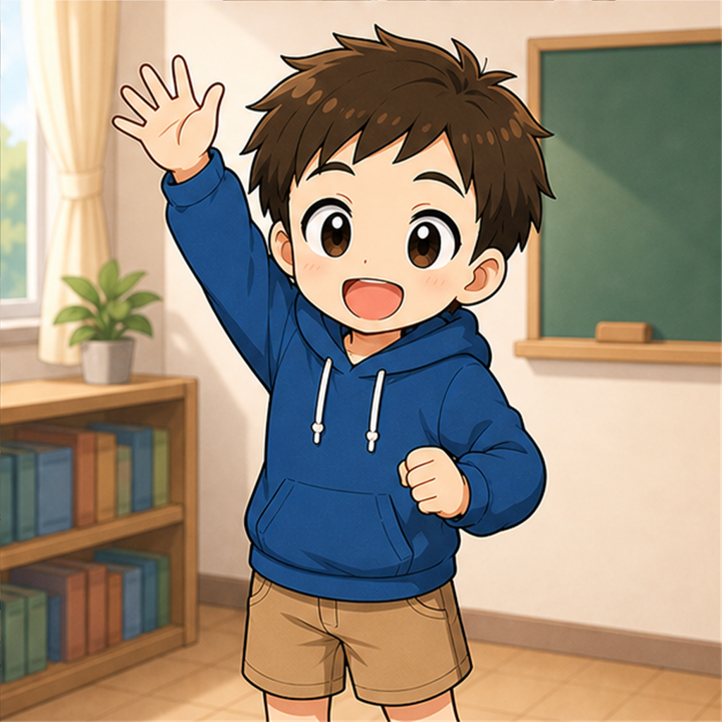 教室で勇気を出して大きく手を挙げる生徒