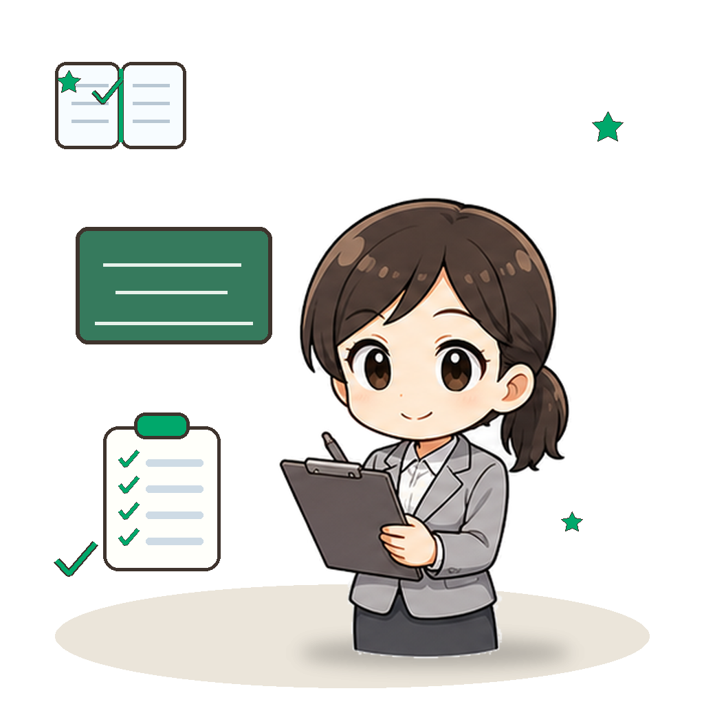 仕事の内容を紙に書き出して整理する先生