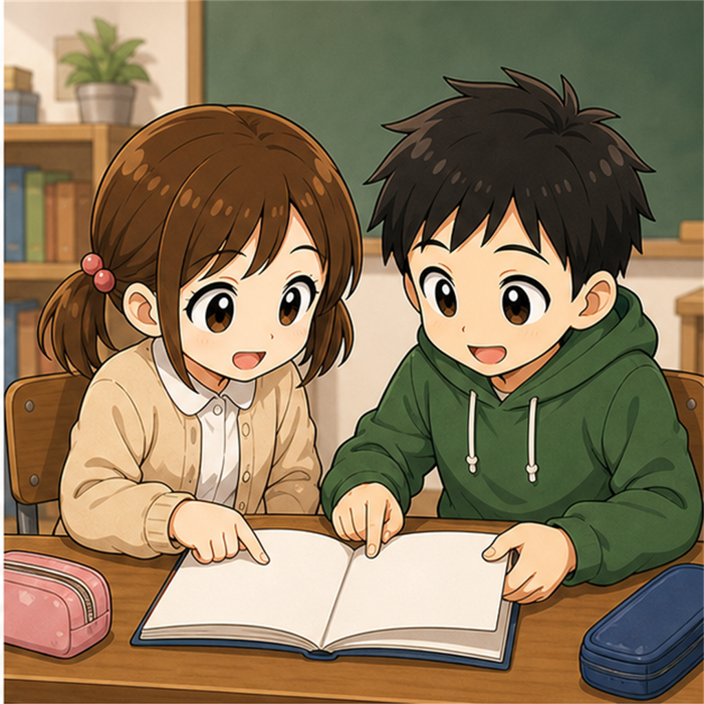 ノートを見ながら子どもの様子に気づく場面