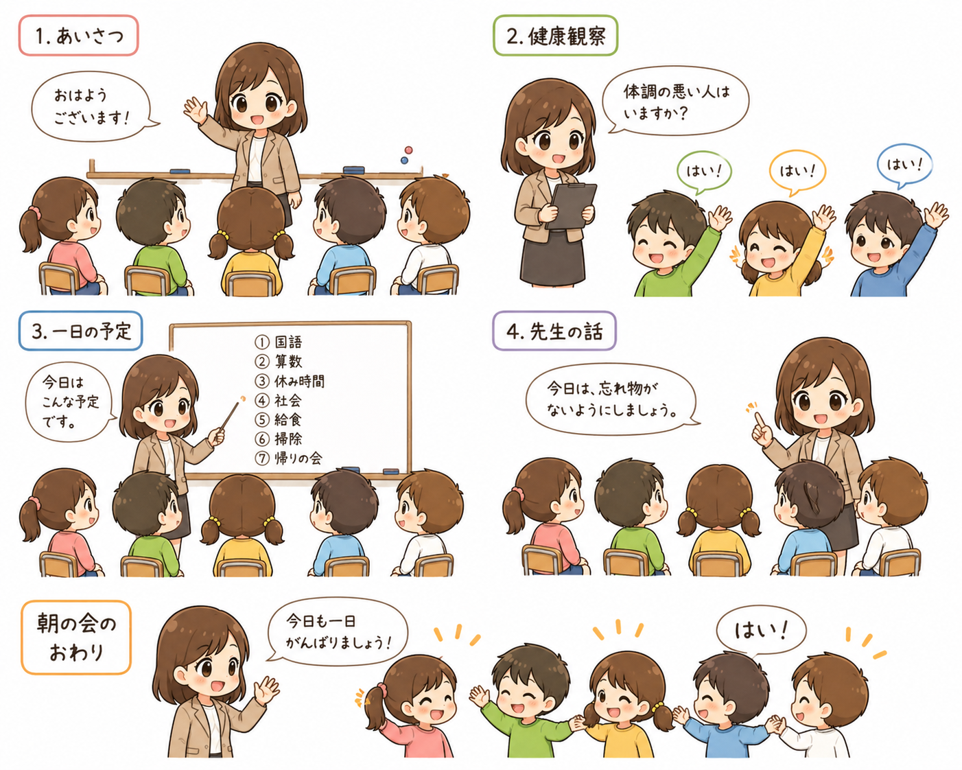 朝の会の流れを確認している場面