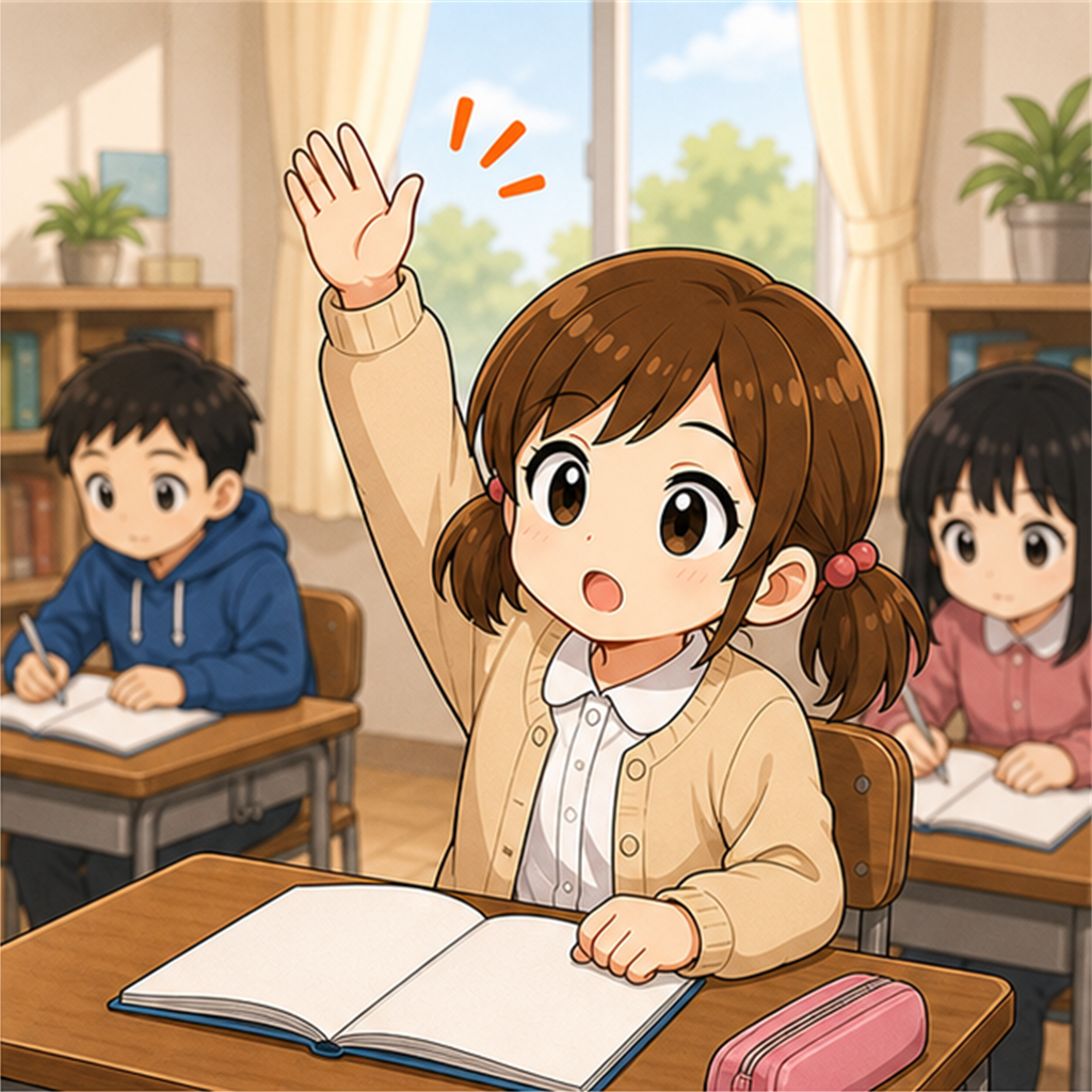 友達より先に手を挙げて声を出す生徒