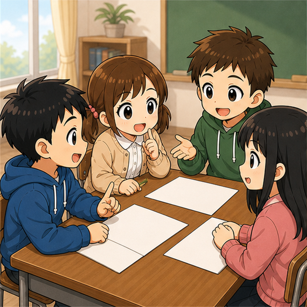 少人数のグループに分かれて活動する子どもたち