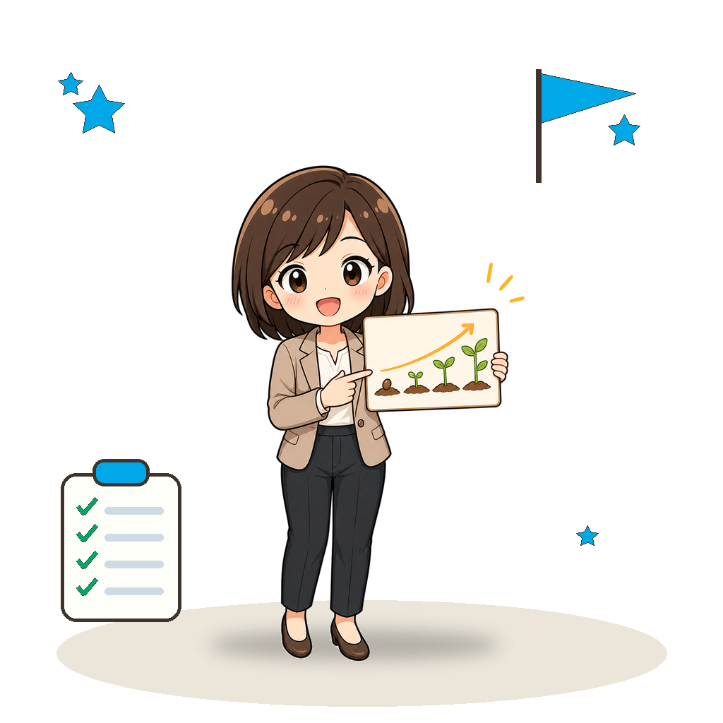 小さな役割の積み重ねが伸びていく様子を示す先生