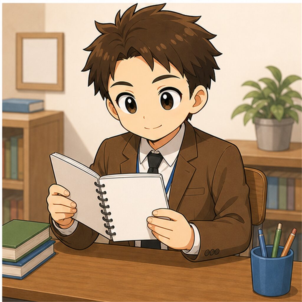 良かった場面をメモに書きとめる担任の様子