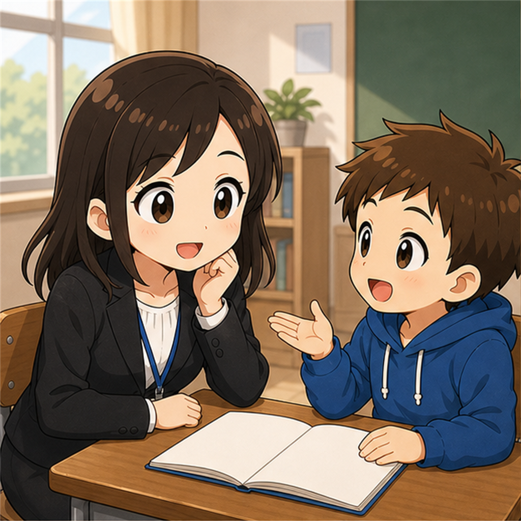 生徒に声をかける教師のイラスト