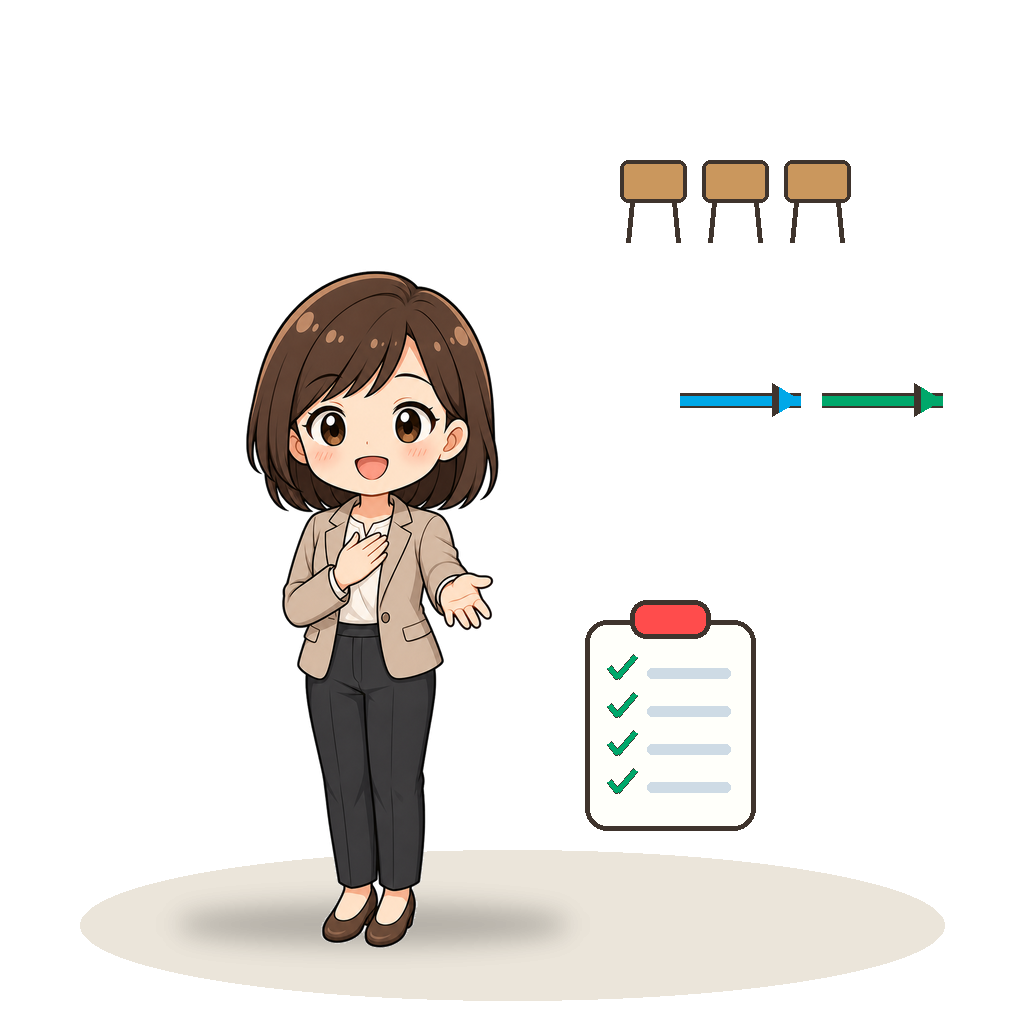 両手で説明する女性教師
