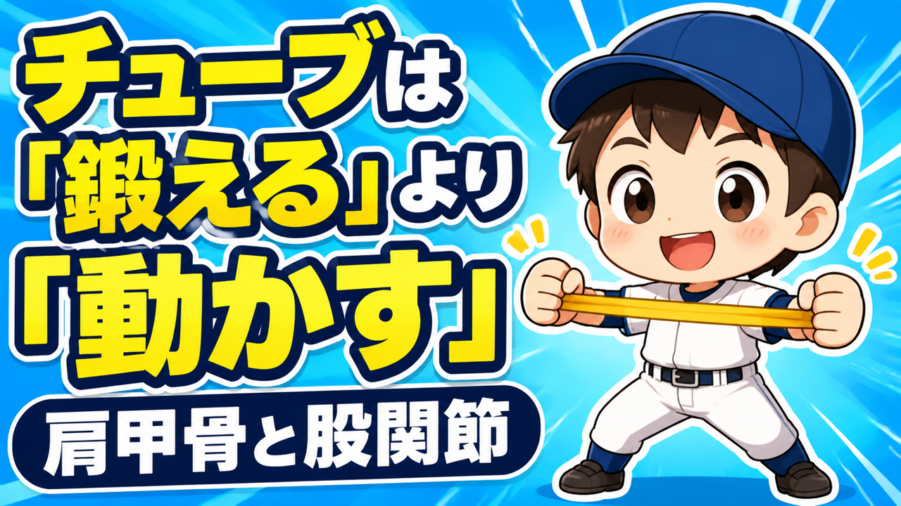 【野球のコツ】ゴムチューブは「強くする道具」ではなく「動かす道具」|肩甲骨と股関節がやわらかくなる5分メニュー|プロ野球選手への道