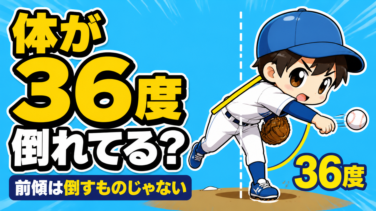 【野球のコツ】速い投手は、離す瞬間に体が３６度倒れている｜体幹の前傾がつくる球速と角度｜プロ野球選手への道