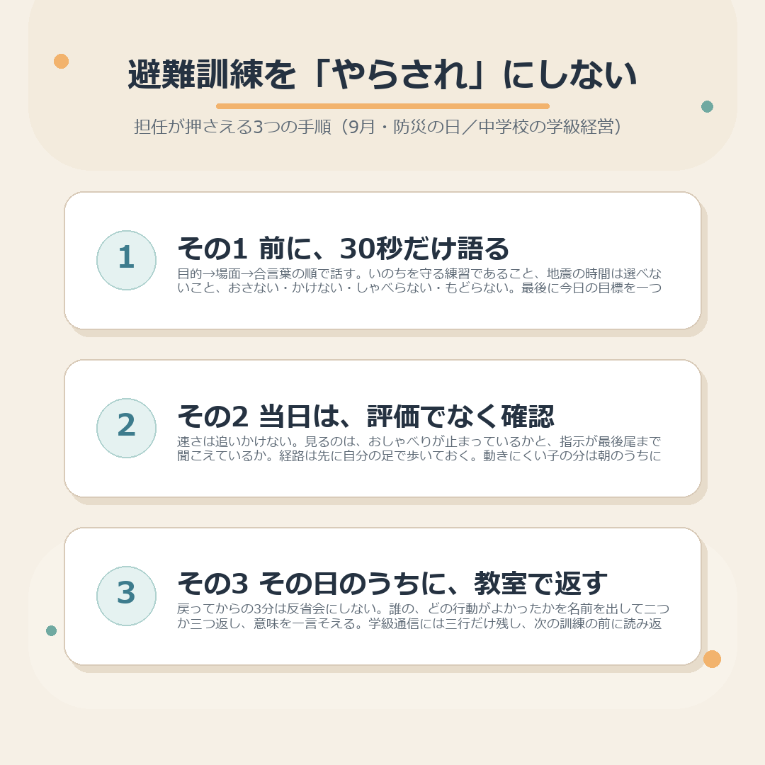 避難訓練をやらされで終わらせないための3つの手順のまとめ