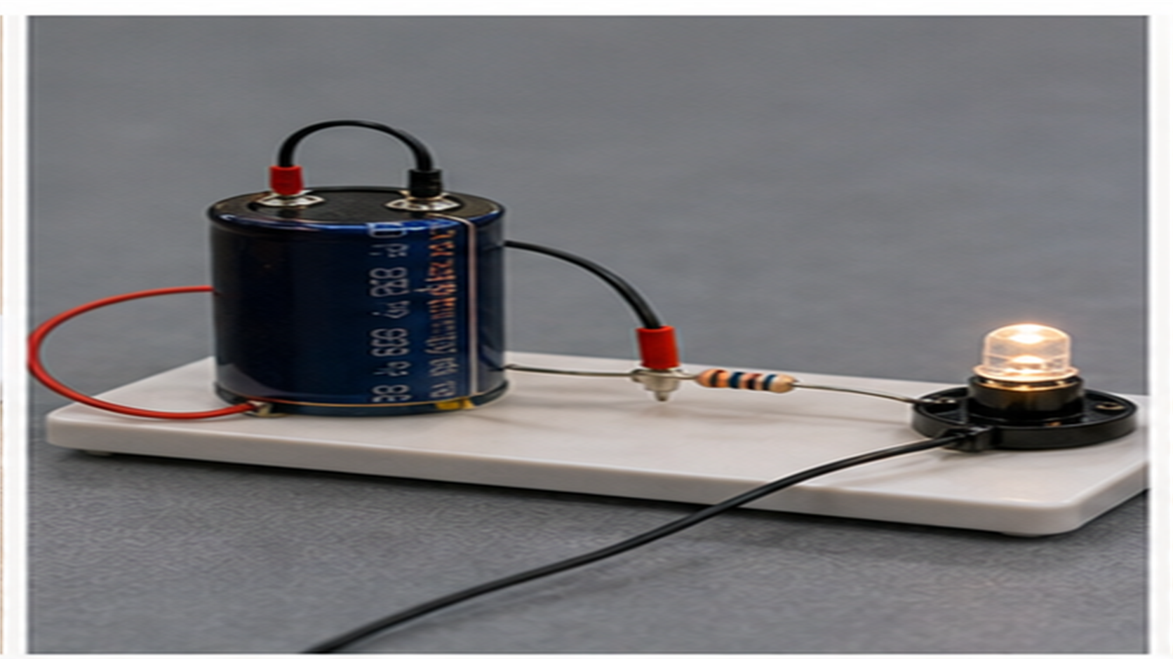 コンデンサの放電でLEDが光る様子