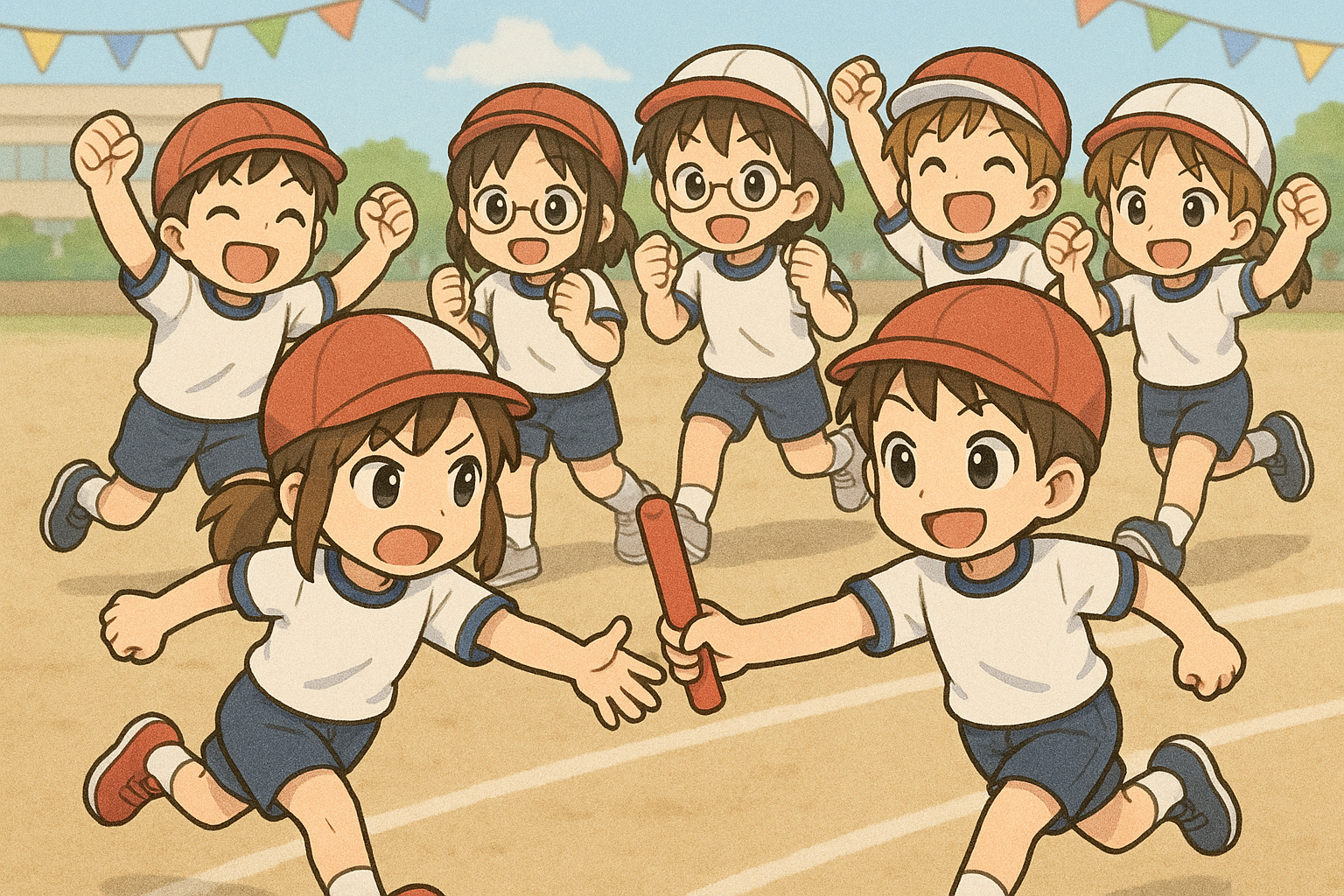 体育祭のリレーで全力を出す生徒たち
