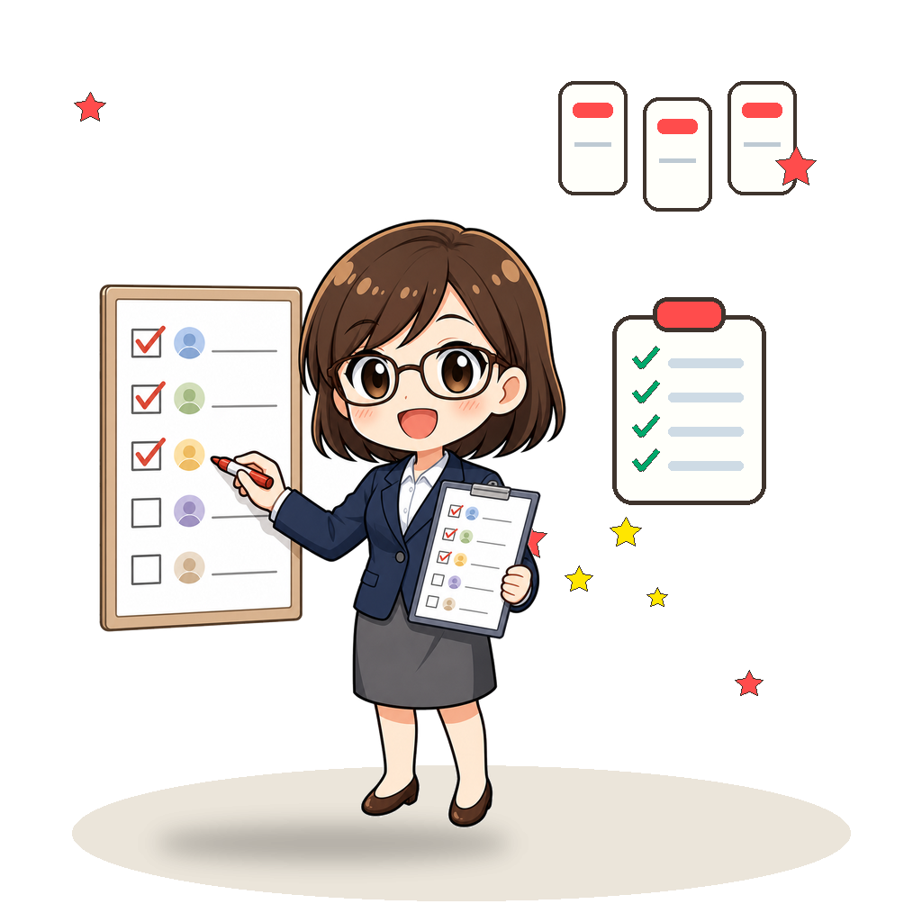 カードを見せながら選ばせる先生のイラスト