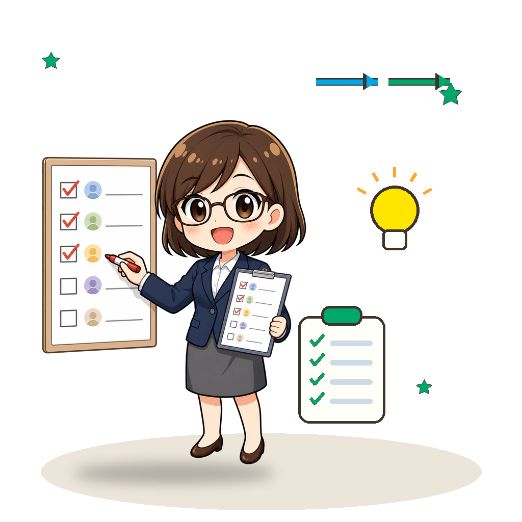チェックボードを持つ先生のイラスト