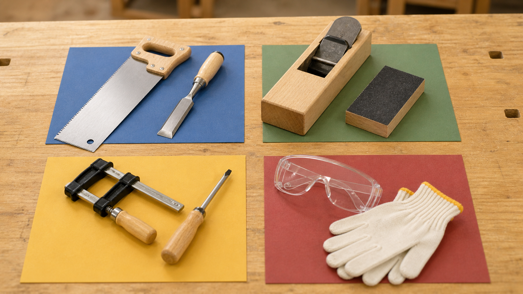 用途別に分けられた木工の工具