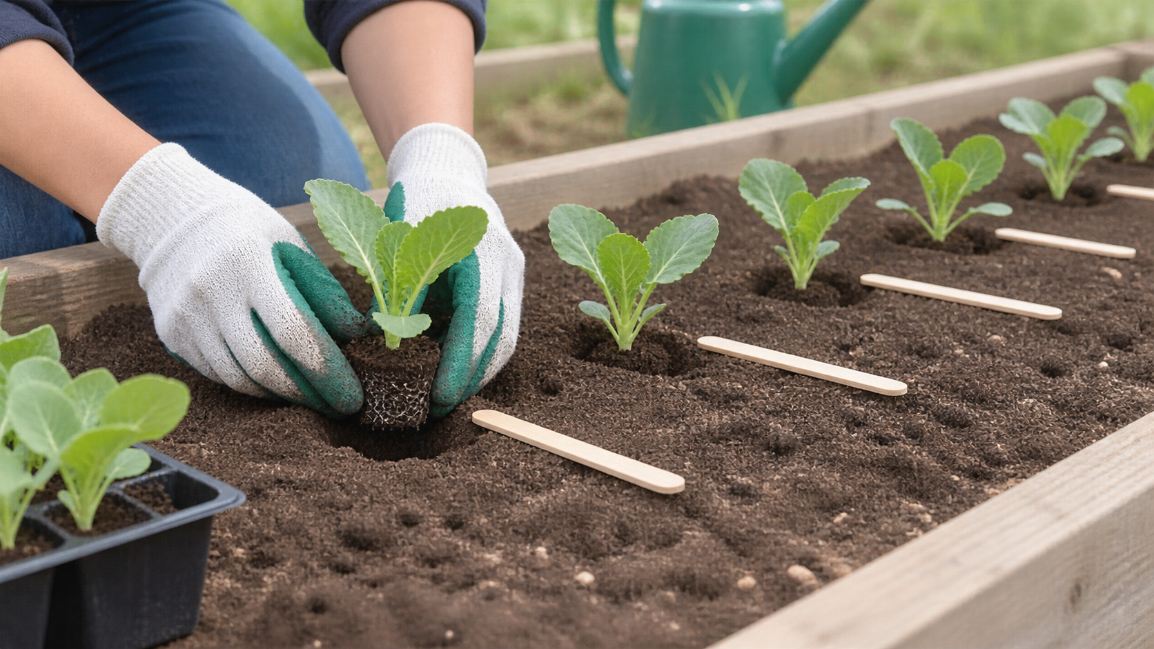 株間をそろえて定植する様子