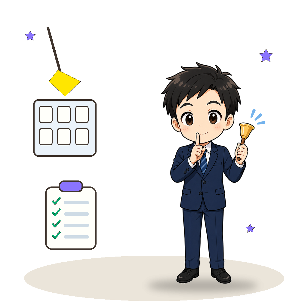 電球で案内する先生のイラスト