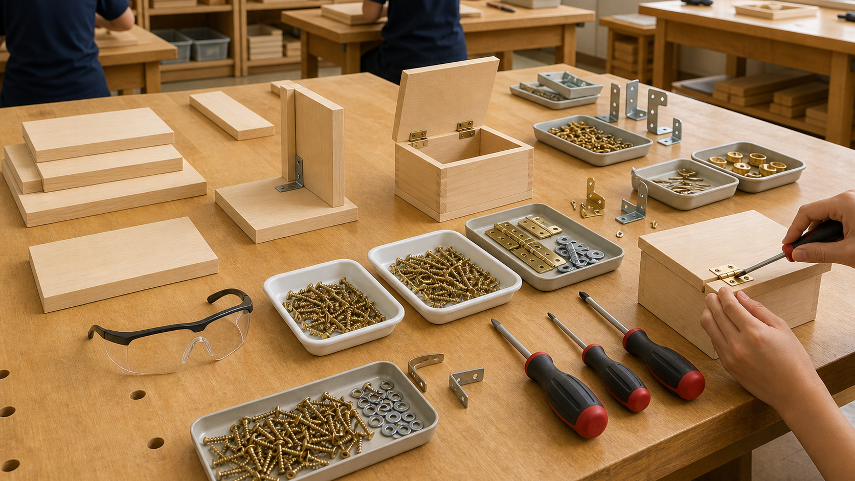 金具実習の作業台の様子