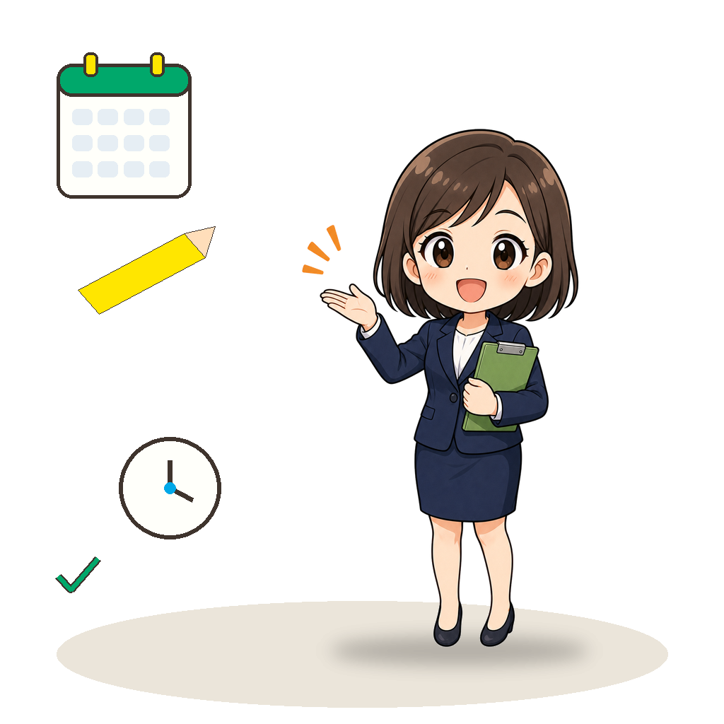 カレンダーを見ながら案内する先生の様子