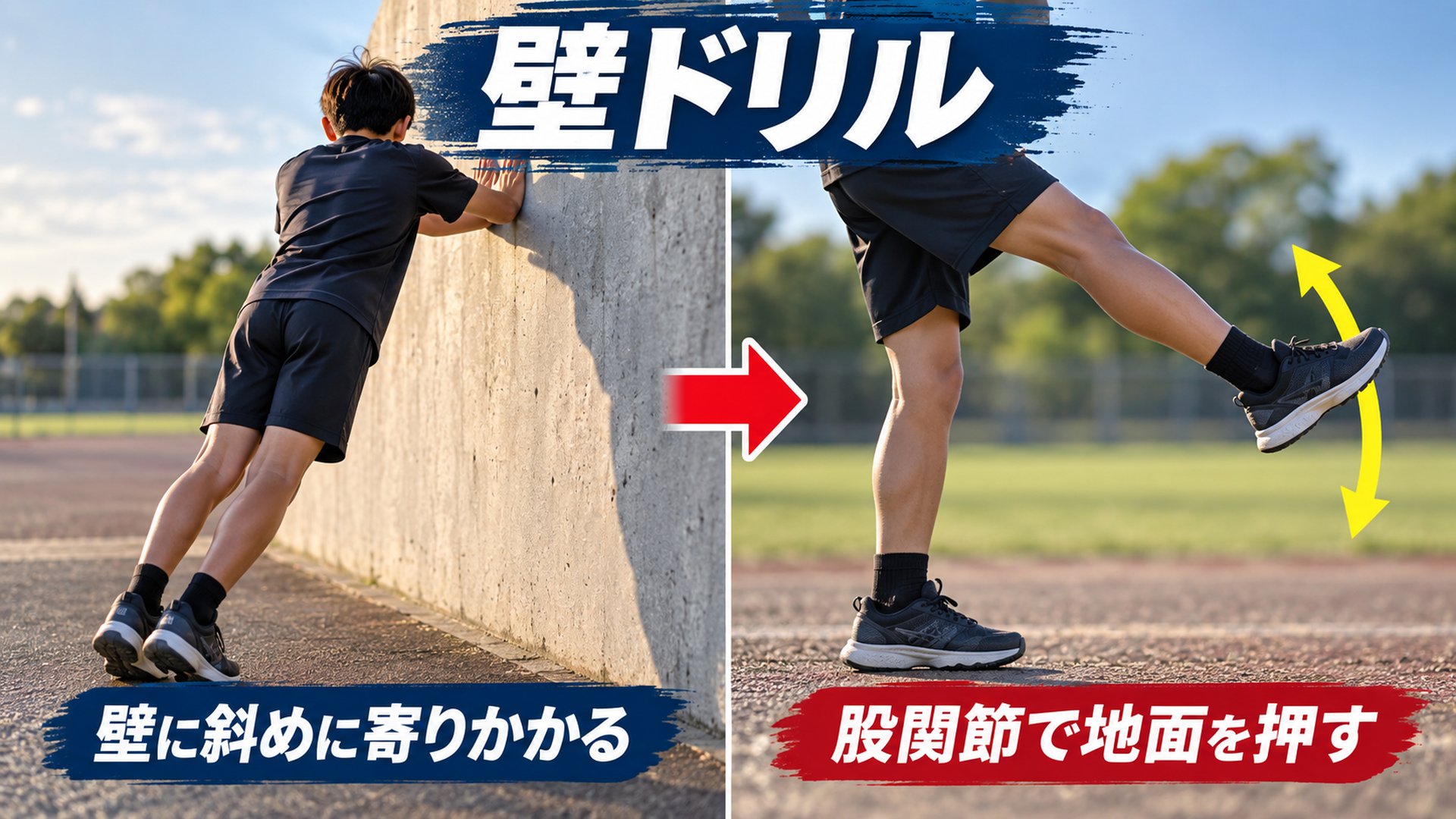 壁ドリル・壁に斜めに寄りかかる・股関節で地面を押す