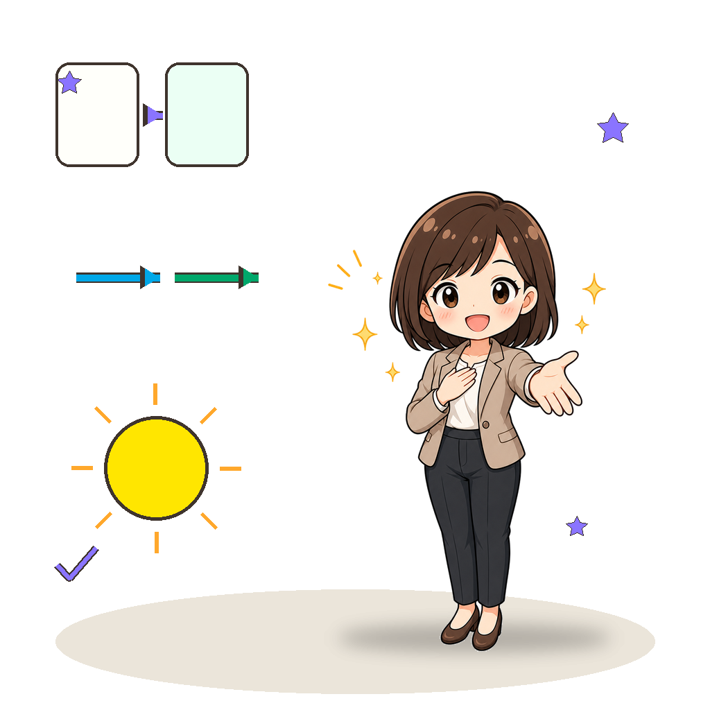 変化の前後を示す教師のイラスト