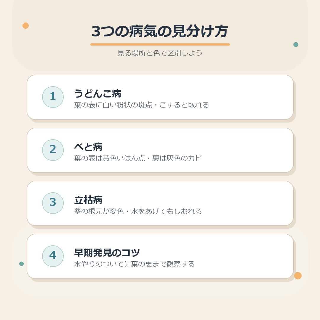 野菜の病気3つの見分け方のまとめ図