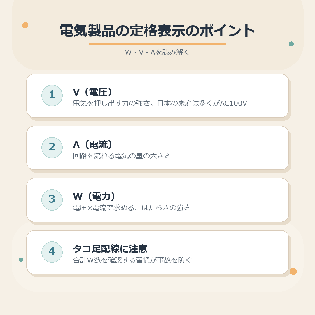 電気製品の定格表示をまとめた図解
