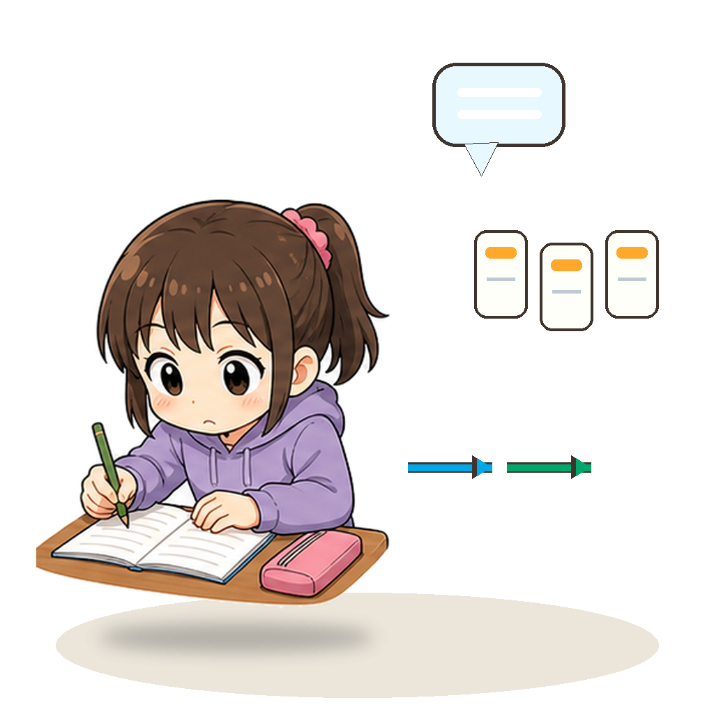 考えて書き込む生徒のイラスト