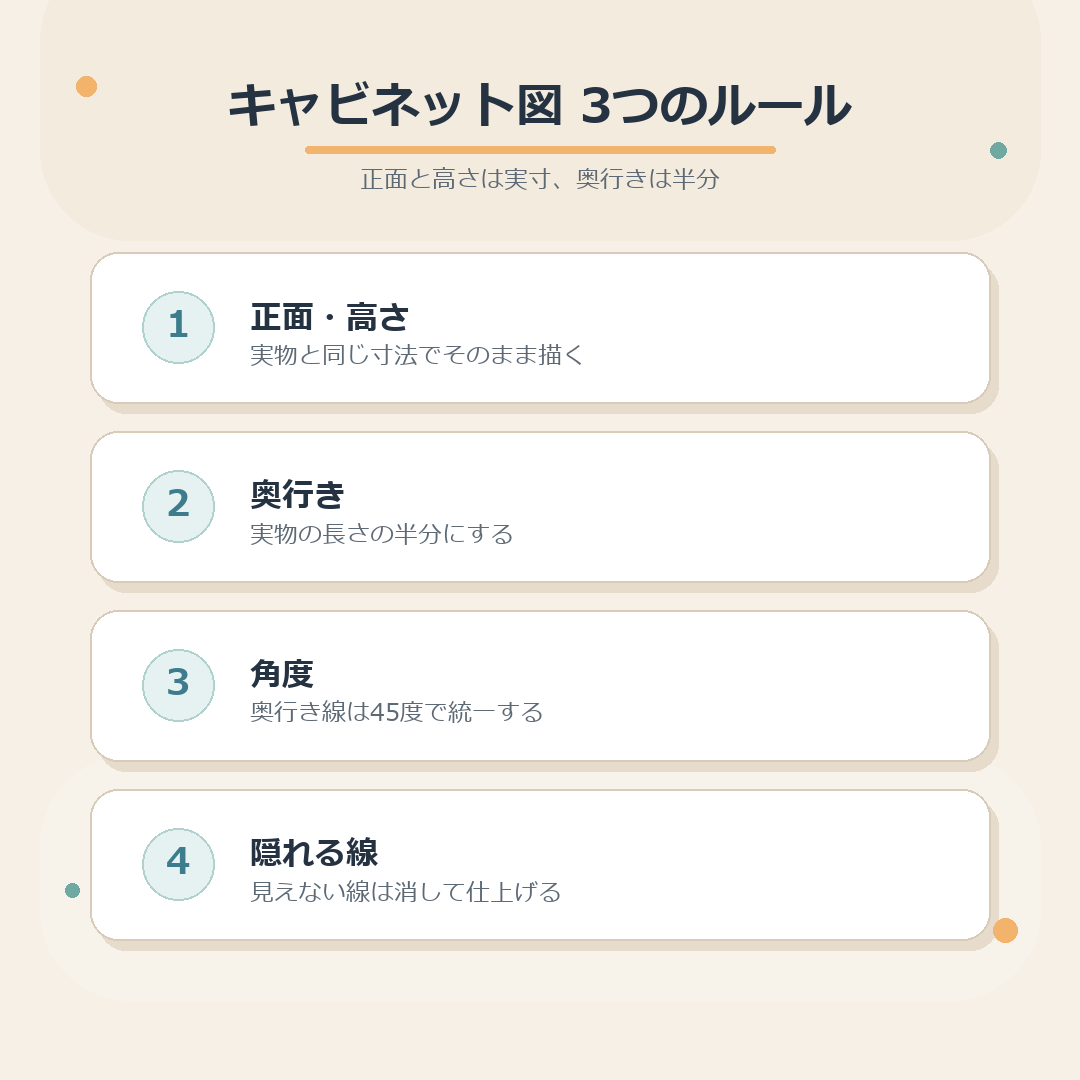 キャビネット図3つのルールのまとめ図解