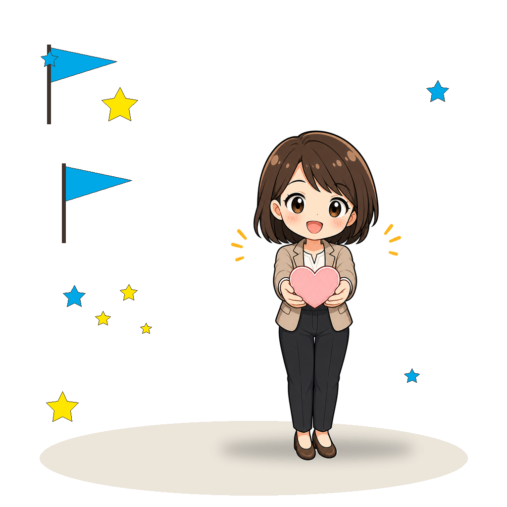 ハートを持って説明する女性教師のイラスト