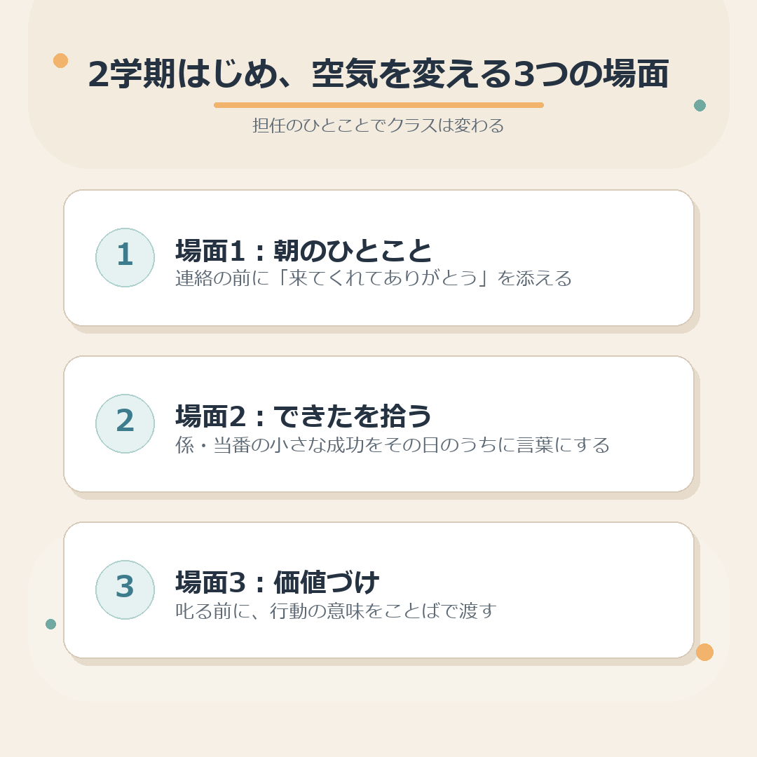 2学期はじめ、空気を変える3つの場面のまとめ図