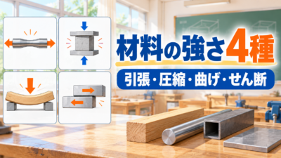 材料の強さ4種の違い｜引張・圧縮・曲げ・せん断を中学生向けに解説
