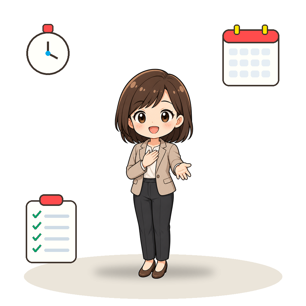時間の使い方を説明する教師のイラスト